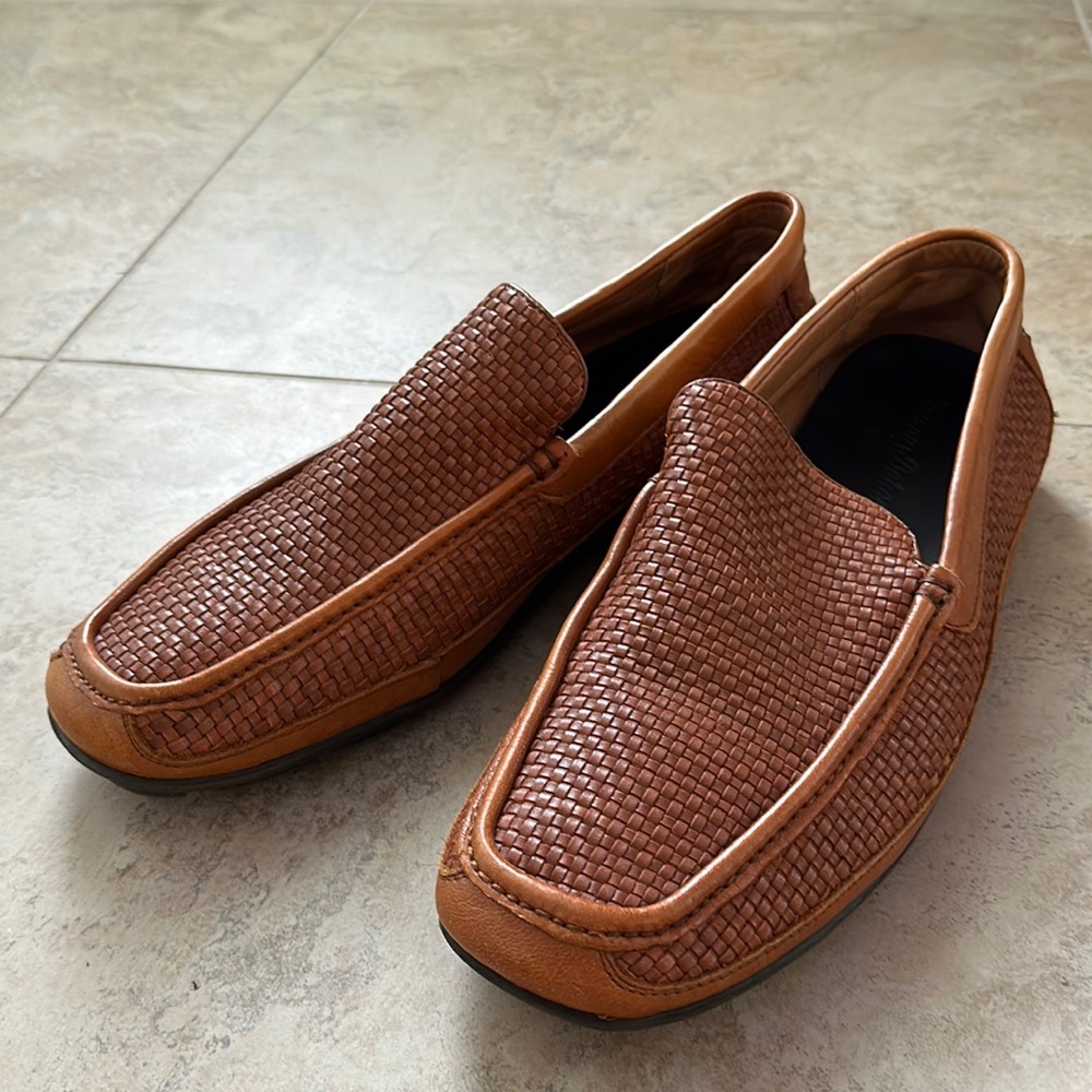 Tommy Bahama Leather Naples Driver All Over Woven Shoes. Men’s Size 12.